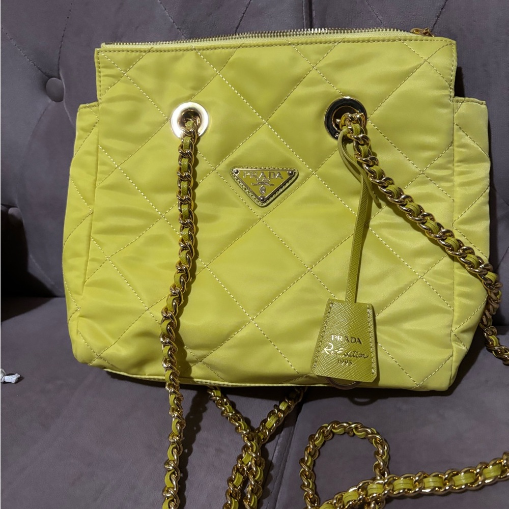Prada Quilted Chain Triangle Nylon
Shoulder Bag neon Green/ neon yellow